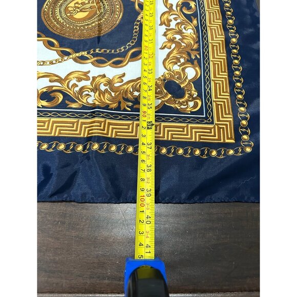 Vintage Inspired Navy Gold Baroque Print Polyester Square Scarf 35 Inches - Picture 6 of 8